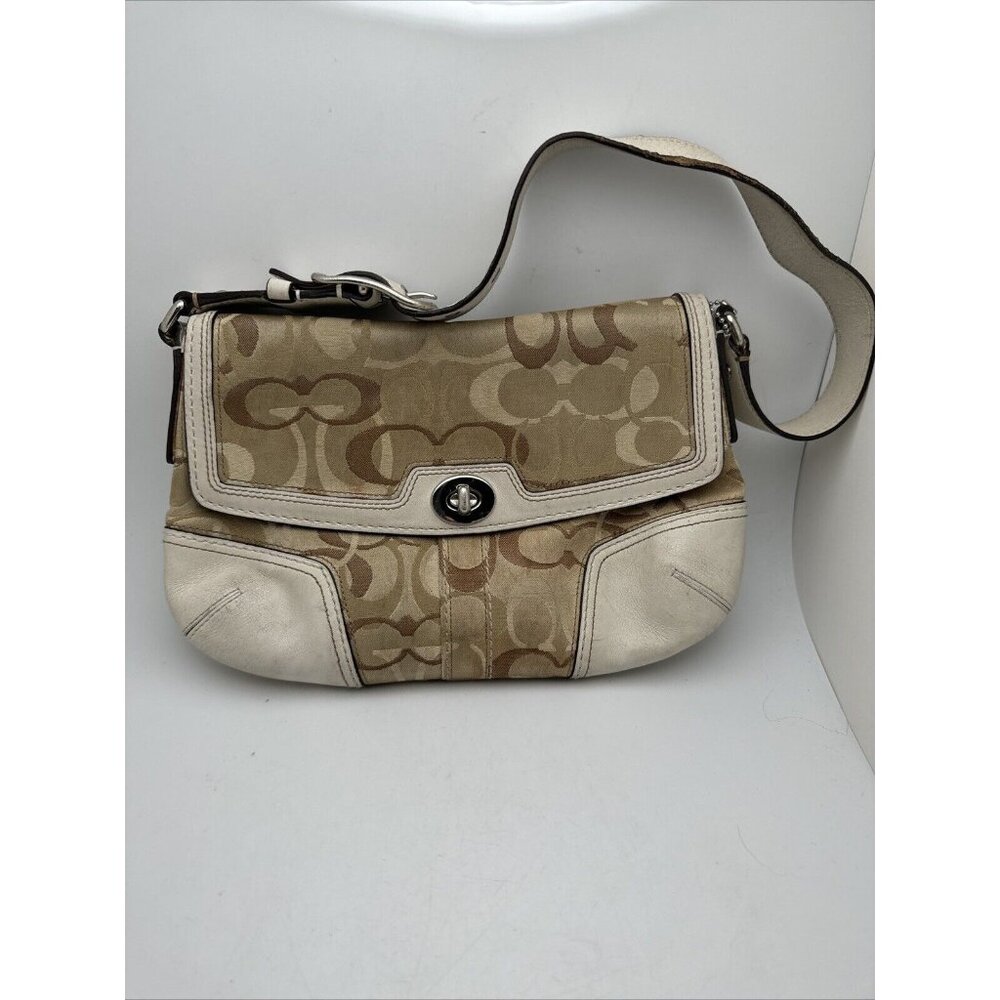 BROWN WHITE COACH HANDBAG #11812 Bag Purse  GR71
